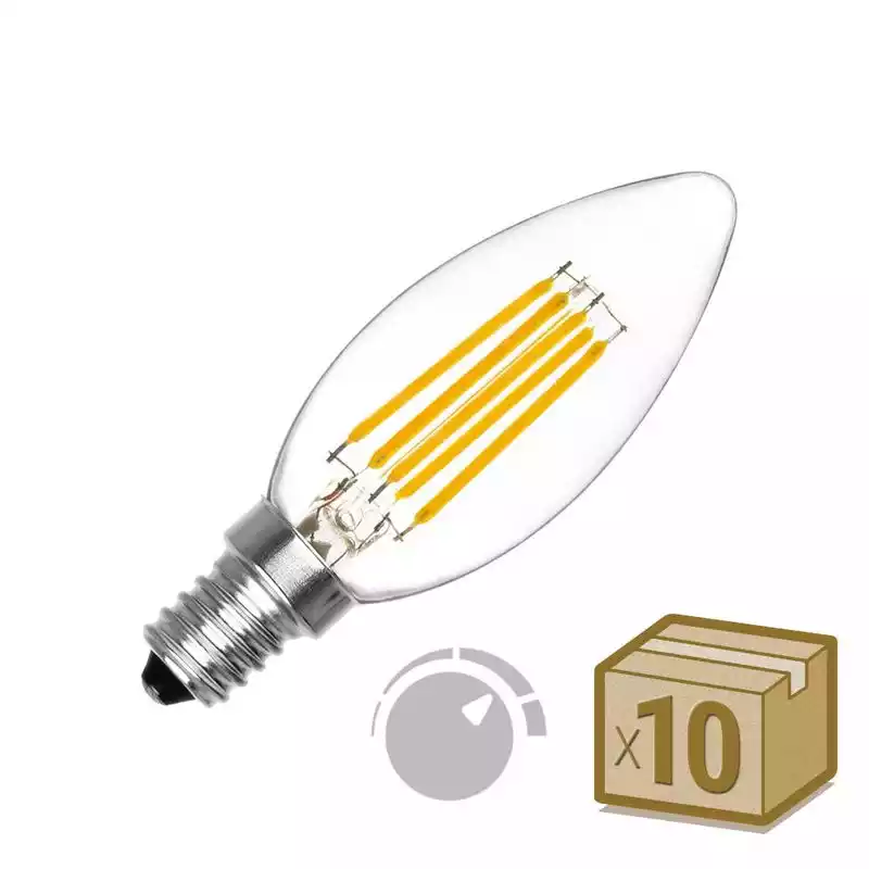 Imagen destacada de Pack 10 x Bombilla Filamento LED Vela E14 COB 6W en Bombilla LED E-14 (Rosca Fina)