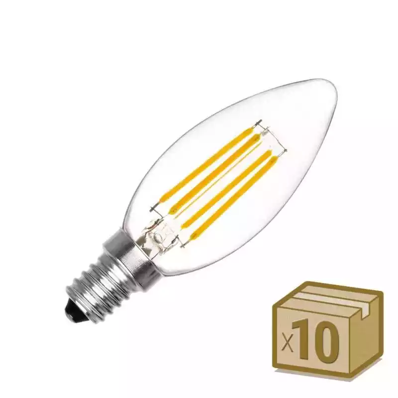 Imagen destacada de Pack 10 x Bombilla Filamento LED Vela E14 COB 4W en Bombillas LED